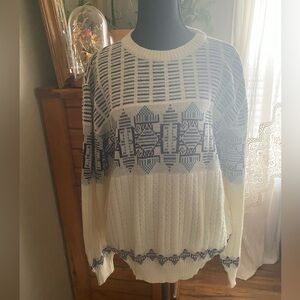 Blue and White Patterned Women's Sweater- Hardwood & Pine